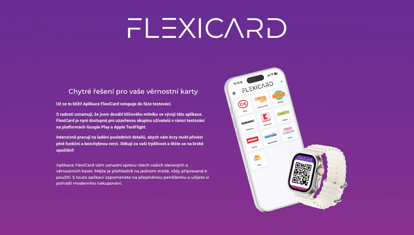 Ukázka aplikace Flexicard na mobilním telefonu